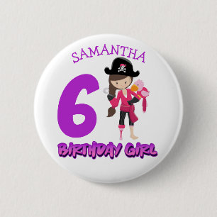 Badge Rond 5 Cm Girl Parrot Anniversaire fête pirate Bouton