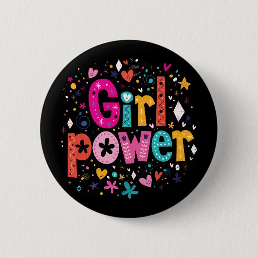 Badge Rond 5 Cm Girl Power Glossy Black (Devant)
