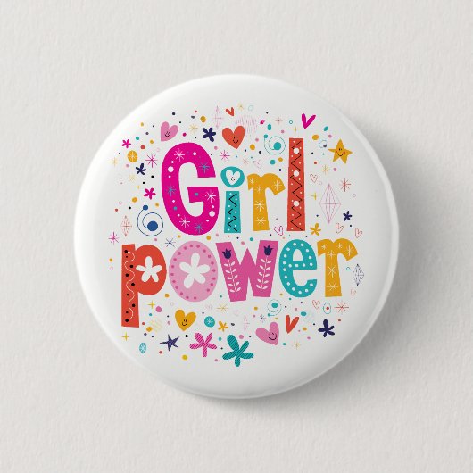 Badge Rond 5 Cm Girl Power Glossy Pink and White (Devant)