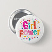 Badge Rond 5 Cm Girl Power Glossy Pink and White (Devant & derrière)