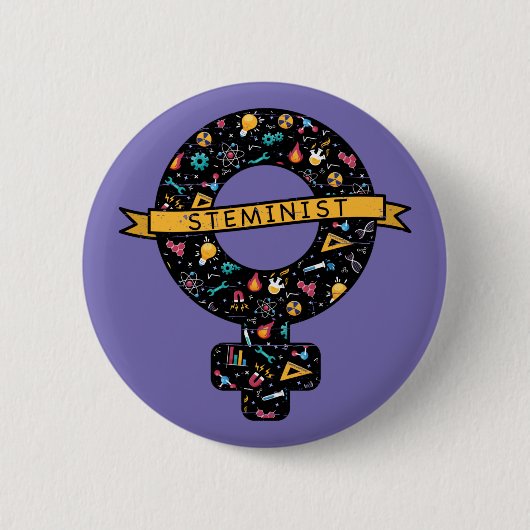 Badge Rond 5 Cm Girl Power : Symbole STEMinist (Devant)