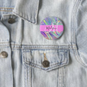 Badge Rond 5 Cm Girl Rainbow Holographic Iridescente Monogramme No (En situation)