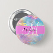 Badge Rond 5 Cm Girl Rainbow Holographic Iridescente Monogramme No (Devant & derrière)