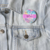 Badge Rond 5 Cm Girl Rainbow Holographic Iridescente Monogramme No (En situation)