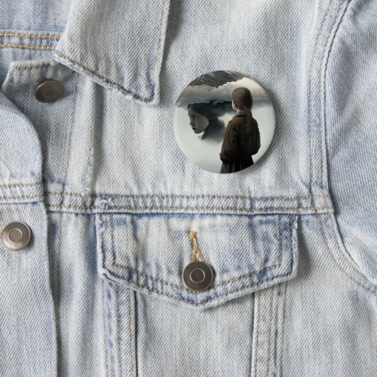 Badge Rond 5 Cm Girl with clouds (En situation)