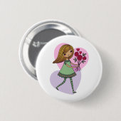Badge Rond 5 Cm Girl With Flowers (Devant & derrière)