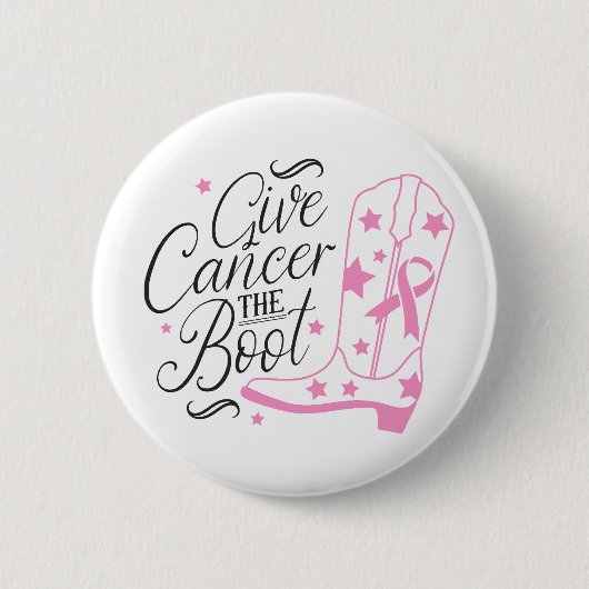 Badge Rond 5 Cm Give Breast Cancer The Boot Pink Ribbon Awareness (Devant)