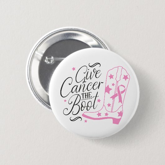 Badge Rond 5 Cm Give Breast Cancer The Boot Pink Ribbon Awareness (Devant & derrière)