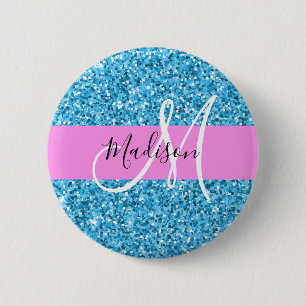 Badge Rond 5 Cm Glam Ciel Bleu Rose Paillettes Paillettes Nom Mono