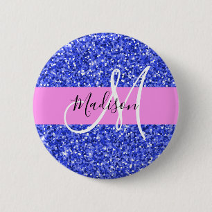 Badge Rond 5 Cm Glam Dark Blue Parties scintillant rose étincelles