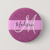 Badge Rond 5 Cm Glam Fuchsia Metallic rose Honeycomb Nom (Devant)
