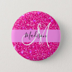Badge Rond 5 Cm Glam Girly Hot rose Parties scintillant étincelles