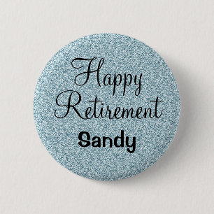 Badge Rond 5 Cm Glam Happy Retirement Bleu Parties scintillant Arg