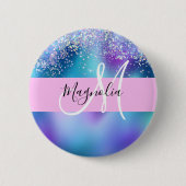 Badge Rond 5 Cm Glam Holographique Sirène Parties scintillant étin (Devant)