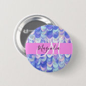 Badge Rond 5 Cm Glam Iridescente Blue Mermaid Scales Nom Monogramm (Devant & derrière)