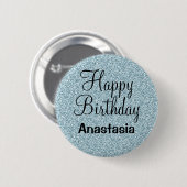 Badge Rond 5 Cm Glam Joyeux Anniversaire Bleu Parties scintillant  (Devant & derrière)