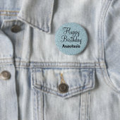 Badge Rond 5 Cm Glam Joyeux Anniversaire Bleu Parties scintillant  (En situation)