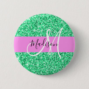 Badge Rond 5 Cm Glam Pink and Green Parties scintillant Sparkings 