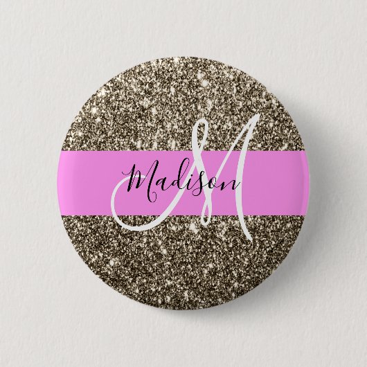 Badge Rond 5 Cm Glam Pink Champagne Gold Parties scintillant Étinc (Devant)
