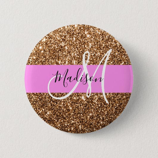 Badge Rond 5 Cm Glam Pink & Copper Parties scintillant étincelles  (Devant)