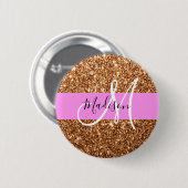 Badge Rond 5 Cm Glam Pink & Copper Parties scintillant étincelles  (Devant & derrière)