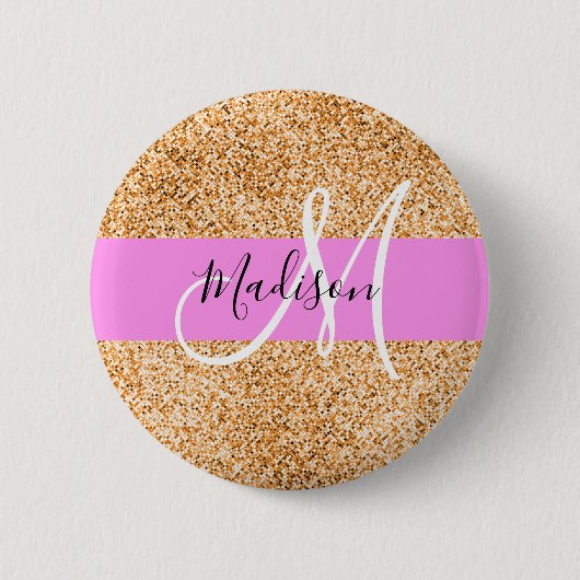 Badge Rond 5 Cm Glam Pink & Copper Parties scintillant étincelles  (Devant)