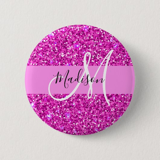 Badge Rond 5 Cm Glam Pink & Magenta Parties scintillant Étincelle (Devant)