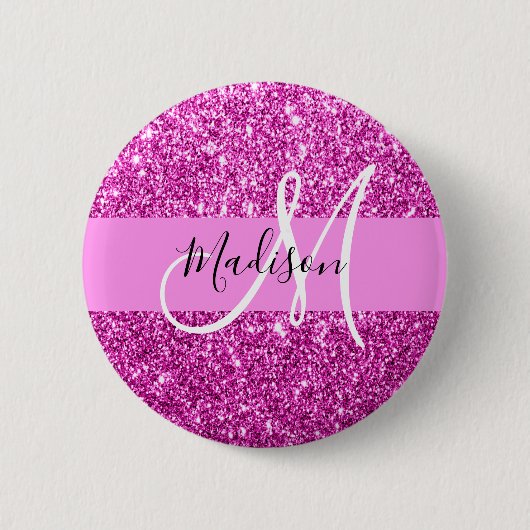 Badge Rond 5 Cm Glam Pink & Magenta Parties scintillant Étincelle  (Devant)