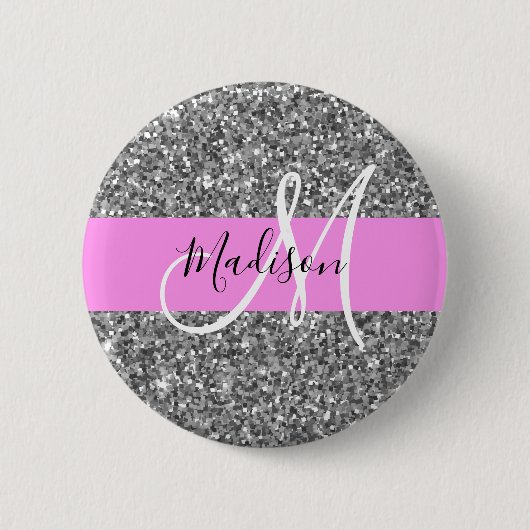 Badge Rond 5 Cm Glam Pink & Silver Parties scintillant étincelles (Devant)