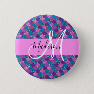 Badge Rond 5 Cm Glam Purple Sirène Parties scintillant Étincelles 