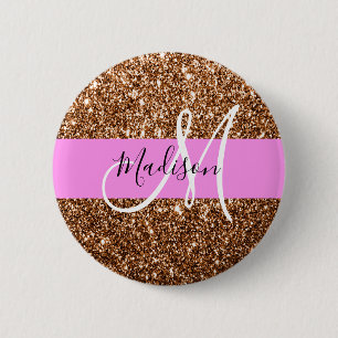 Badge Rond 5 Cm Glam rose et bronze Parties scintillant étincelles