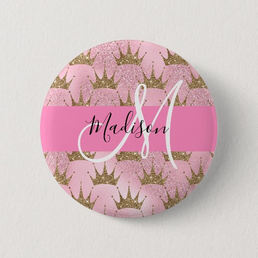 Badge Rond 5 Cm Glam rose et or Parties scintillant étincelles Cro (Devant)