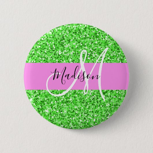 Badge Rond 5 Cm Glam rose et Parties scintillant verte éclaboussen (Devant)