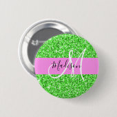 Badge Rond 5 Cm Glam rose et Parties scintillant verte éclaboussen (Devant & derrière)