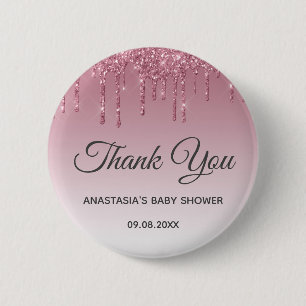 Badge Rond 5 Cm Glamour Rose Gold Rose Pâle Merci Baby Shower