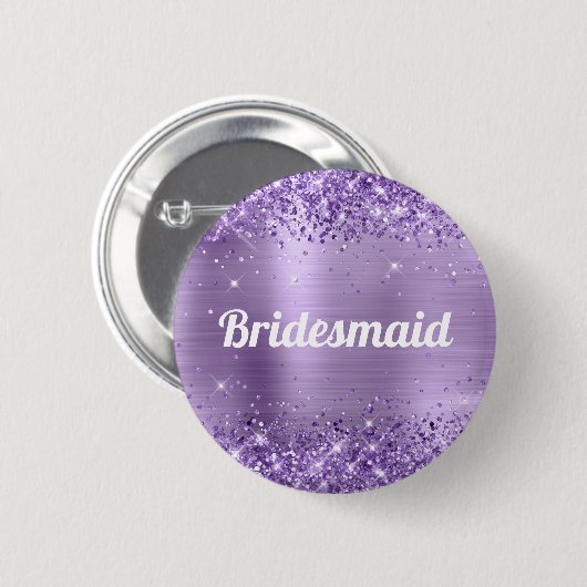 Badge Rond 5 Cm Glitter Lumière Purple Phuile Bridesmaid (Devant & derrière)