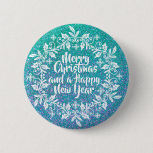 Badge Rond 5 Cm Glittery Joyeux Noël   Bouton d'épingle
