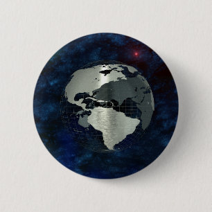 Badge Rond 5 Cm Globe de la terre en métal