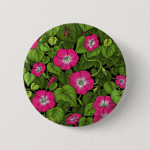 Badge Rond 5 Cm Gloire du matin en rose et vert
