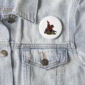 Badge Rond 5 Cm Gnome à cheval sur une parcelle (En situation)