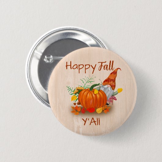 Badge Rond 5 Cm Gnome Automne Mignonne En Patch Citrouille (Devant & derrière)