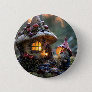 Badge Rond 5 Cm Gnome et une maison de champignons, design imagina