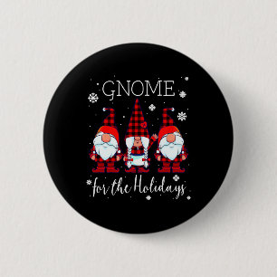 Badge Rond 5 Cm Gnome for the Holidays Buffalo Plaid 3 Gnomes