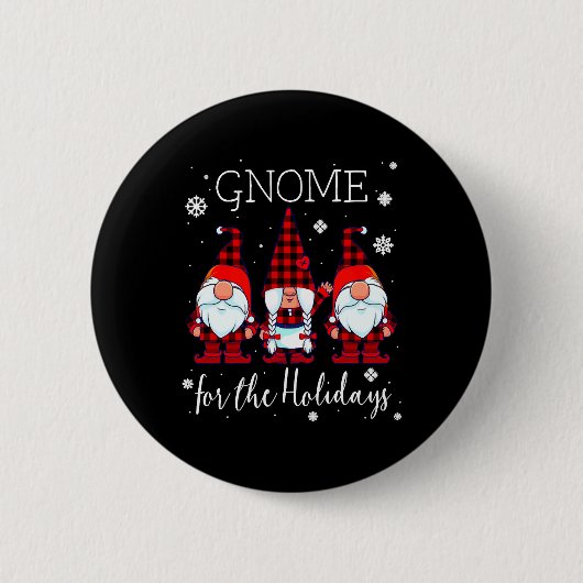 Badge Rond 5 Cm Gnome for the Holidays Buffalo Plaid 3 Gnomes (Devant)