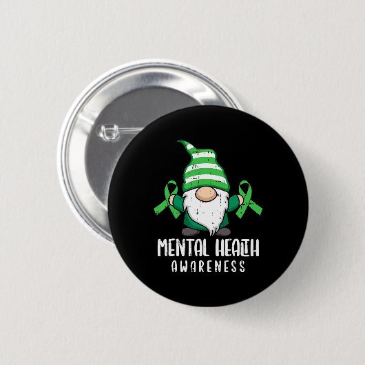Badge Rond 5 Cm Gnome Green Ribbon Mentale Guerrier de sensibilisa (Devant & derrière)