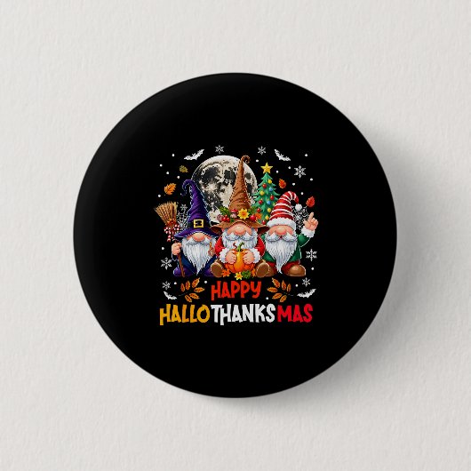 Badge Rond 5 Cm Gnome Hallothanksmas Halloween Thanksgiving Christ (Devant)