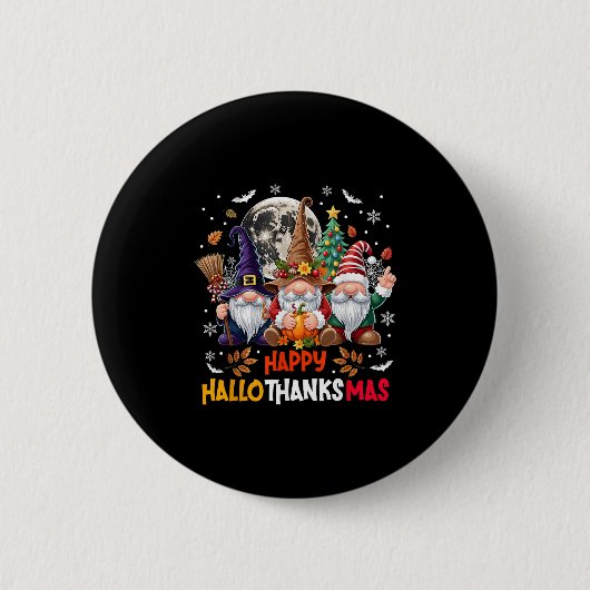 Badge Rond 5 Cm Gnome Hallothanksmas Halloween Thanksgiving Christ (Devant)