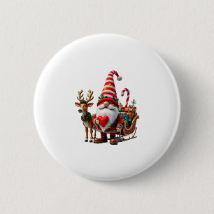 Badge Rond 5 Cm Gnome Lumière de Noël Père Noël Traîneau Élevé