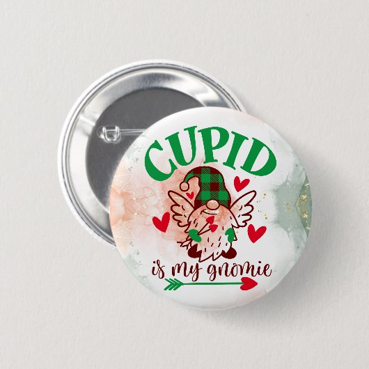Badge Rond 5 Cm Gnome Sweet Gnome : Cupid is My Gnomie Button (Devant & derrière)