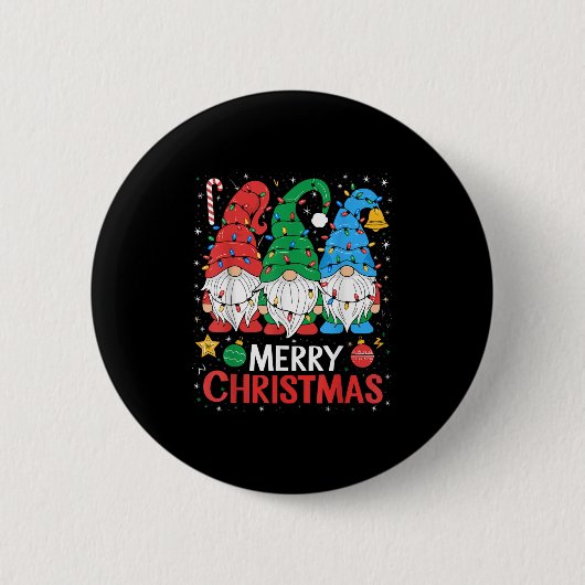 Badge Rond 5 Cm Gnomes Joyeux Noël Lumière Famille Gnome Xmas Mat (Devant)